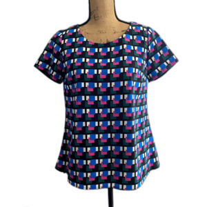 Cynthia Rowley Geometric Flare Blouse Split Cross Back Multicolor‎ Size Small